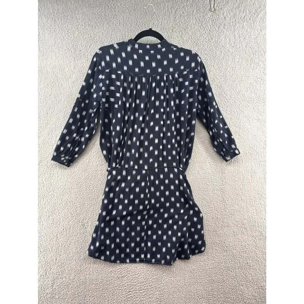 Ulla Johnson Corsica Dress Size 2 Navy Indigo Ikat Cotton Tie Waist Mini